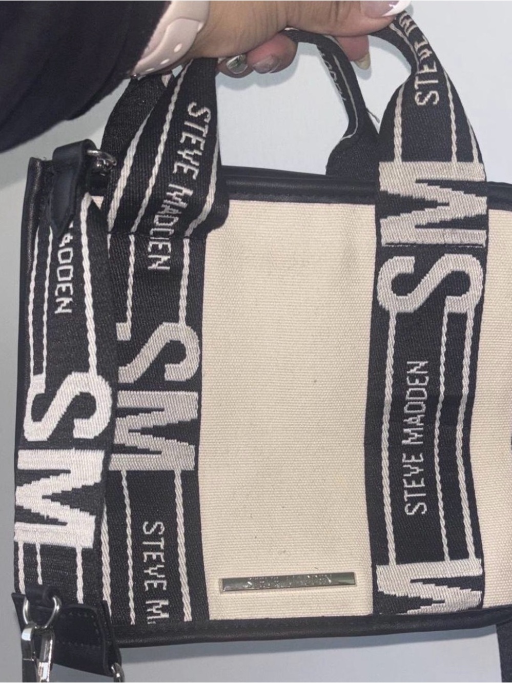 Steve Madden Black & Cream Canvas Logo Tote